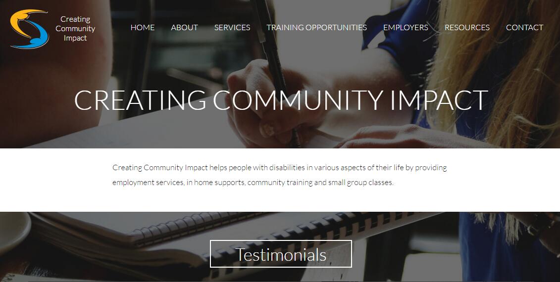 This is the screenshot of the home page of Creating Community Impact