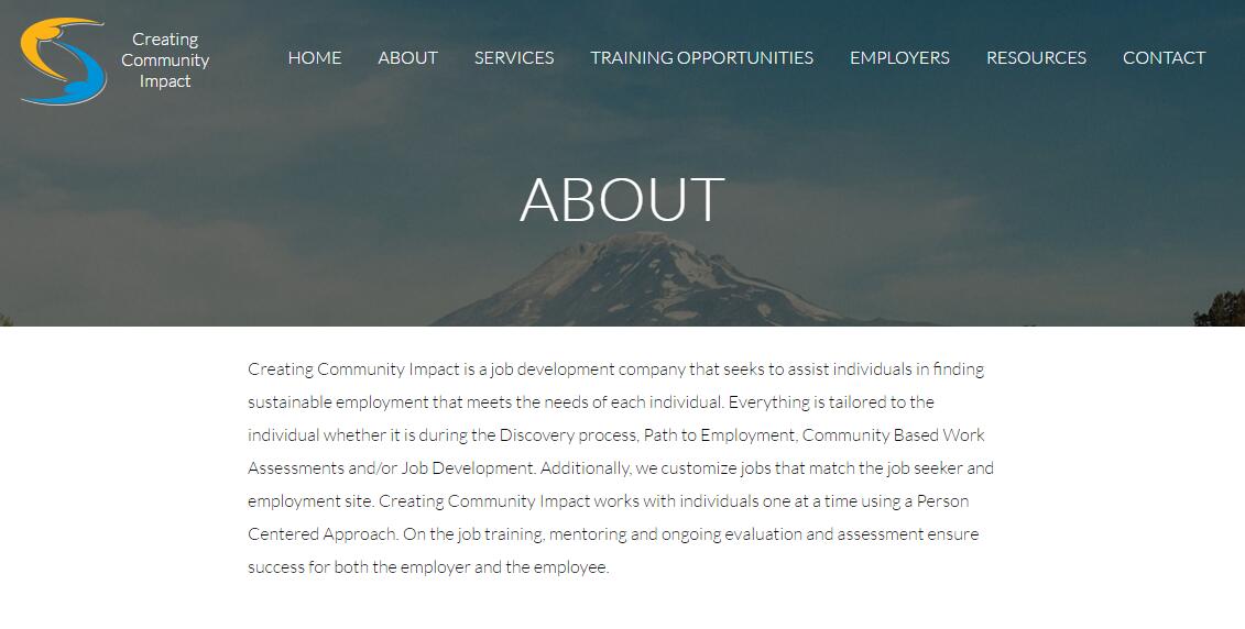 This is the screenshot of the home page of Creating Community Impact